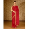 Generic Women's Vichitra Plain Saree With Unstitched Blouse (Red, 5-6 Mtrs)