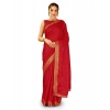 Generic Women's Vichitra Plain Saree With Unstitched Blouse (Red, 5-6 Mtrs)