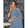 Generic Women's Linen Line Saree With Unstitched Blouse (Sky Blue, 5-6 Mtrs)