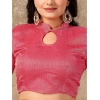 Generic Women's Linen Line Saree With Unstitched Blouse (Pink, 5-6 Mtrs)
