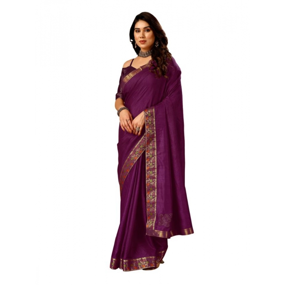 Generic Women's Vichitra Swiroshki Butta Saree With Unstitched Blouse (Wine, 5-6 Mtrs) Generic Women's Vichitra Swiroshki Butta Saree With Unstitched Blouse (Wine, 5-6 Mtrs)