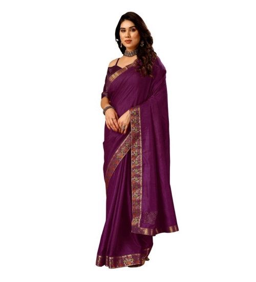 Generic Women's Vichitra Swiroshki Butta Saree With Unstitched Blouse (Wine, 5-6 Mtrs)