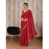 Generic Women's Vichitra Swiroshki Butta Saree With Unstitched Blouse (Maroon, 5-6 Mtrs)