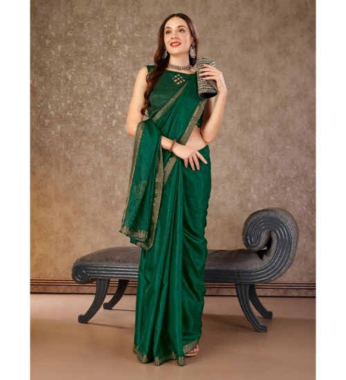Generic Women's Vichitra Swiroshki Butta Saree With Unstitched Blouse (Green, 5-6 Mtrs)
