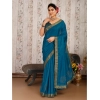 Generic Women's Vichitra Swiroshki Butta Saree With Unstitched Blouse (Blue, 5-6 Mtrs)