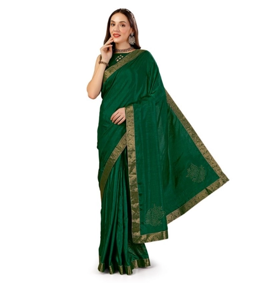 Generic Women's Vichitra Swiroshki Butta Saree With Unstitched Blouse (Green, 5-6 Mtrs)