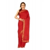 Generic Women's Vichitra Swiroshki Butta Saree With Unstitched Blouse (Red, 5-6 Mtrs)