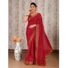 Generic Women's Vichitra Swiroshki Butta Saree With Unstitched Blouse (Maroon, 5-6 Mtrs)