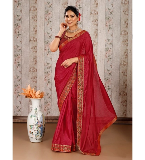 Generic Women's Vichitra Swiroshki Butta Saree With Unstitched Blouse (Maroon, 5-6 Mtrs)