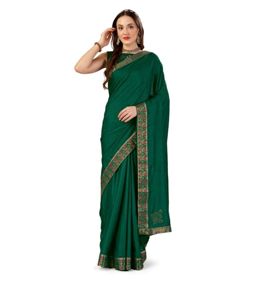 Generic Women's Vichitra Swiroshki Butta Saree With Unstitched Blouse (Green, 5-6 Mtrs)