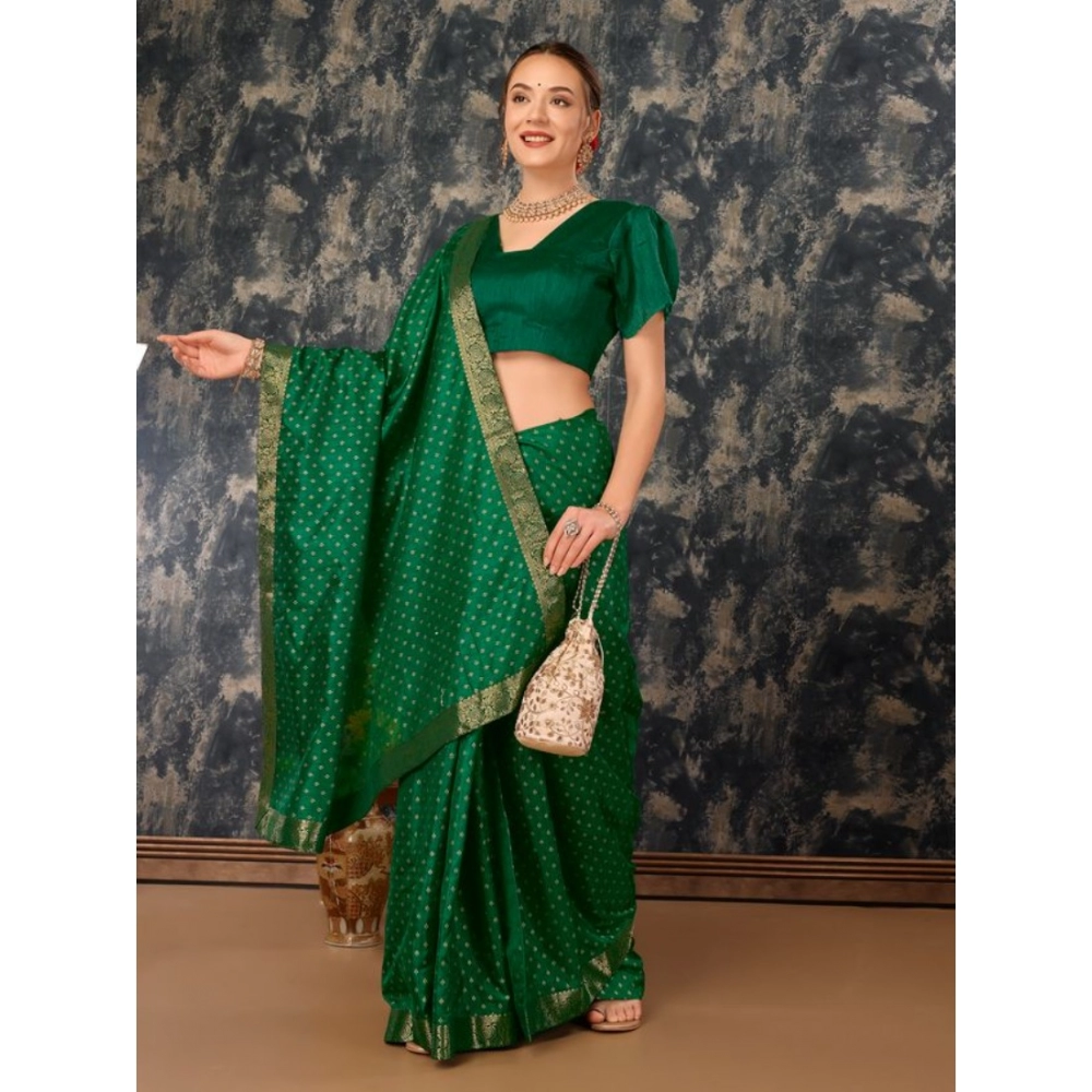 Generic Women's Vichitra Bandhini Saree With Unstitched Blouse (Green, 5-6 Mtrs) Generic Women's Vichitra Bandhini Saree With Unstitched Blouse (Green, 5-6 Mtrs)