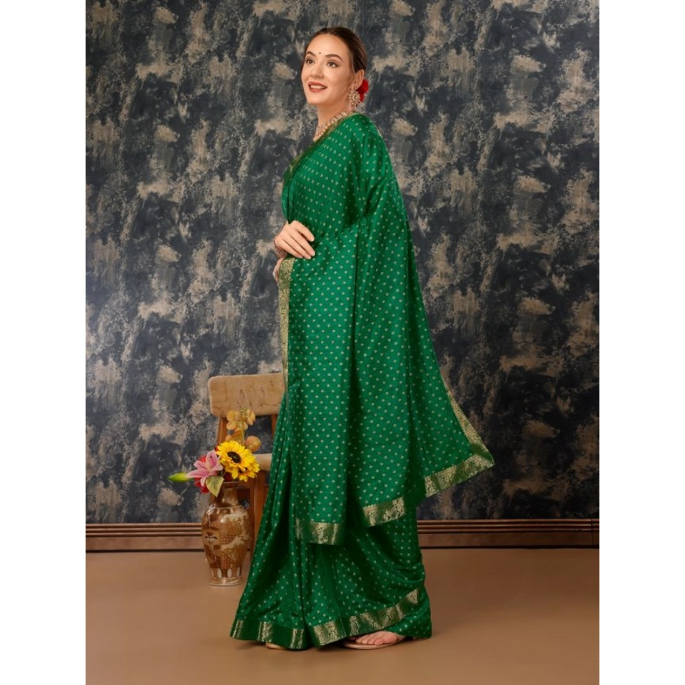 Generic Women's Vichitra Bandhini Saree With Unstitched Blouse (Green, 5-6 Mtrs) Generic Women's Vichitra Bandhini Saree With Unstitched Blouse (Green, 5-6 Mtrs)