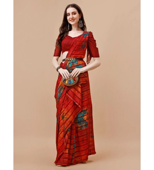 Generic Women's Georgette Floral Printed Saree With Unstitched Blouse (Maroon, 5-6 Mtrs)