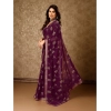 Generic Women's Zomto Patta Chiffon Saree With Unstitched Blouse (Wine, 5-6 Mtrs)