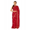Generic Women's Zomto Patta Chiffon Saree With Unstitched Blouse (Red, 5-6 Mtrs)