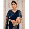 Generic Women's Chiffon Fabric Plain Saree With Unstitched Blouse (Blue, 5-6 Mtrs)