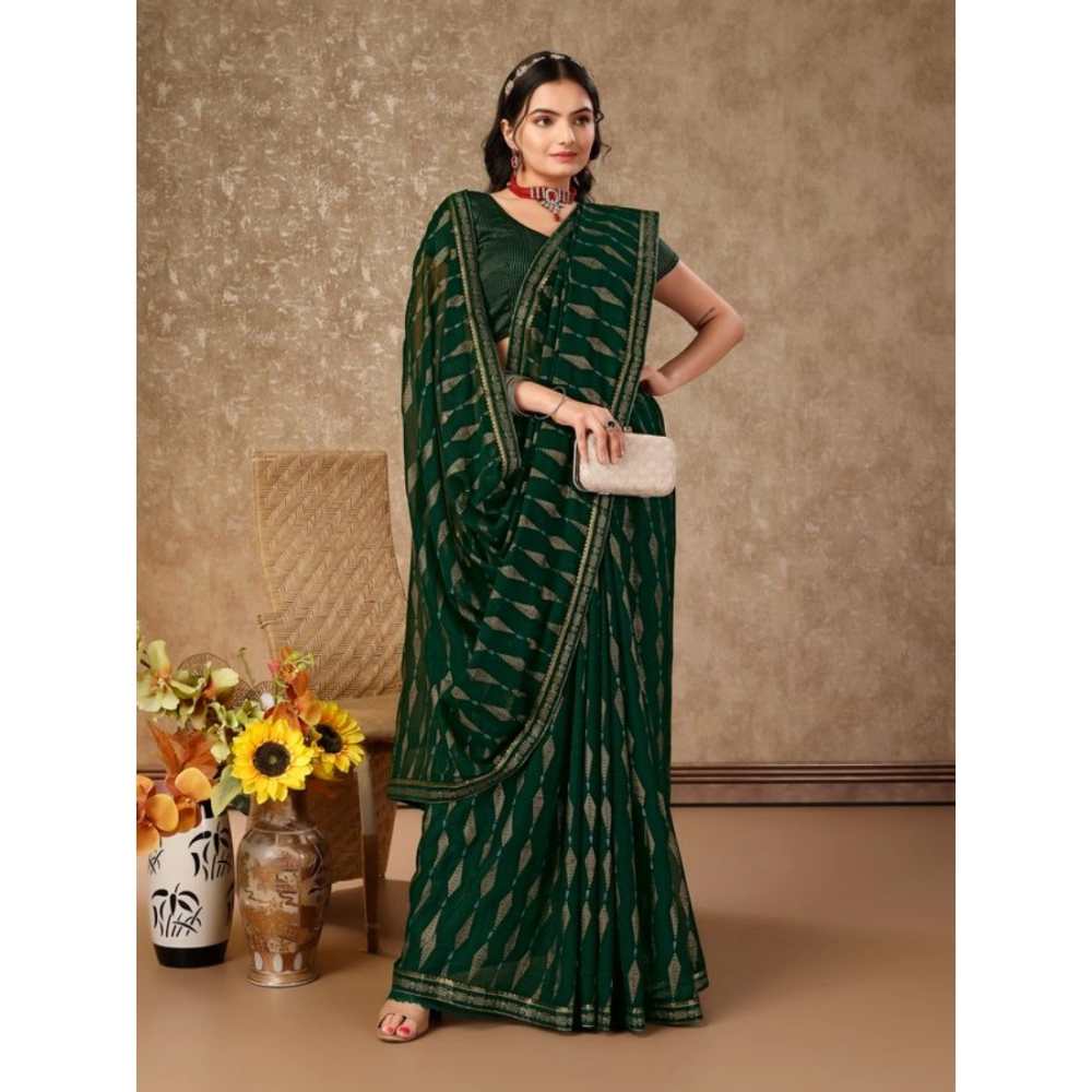 Generic Women's Zomto Laheriya Saree With Unstitched Blouse (Green, 5-6 Mtrs)
