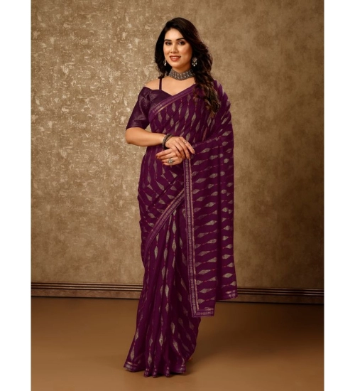 Generic Women's Zomto Laheriya Saree With Unstitched Blouse (Wine, 5-6 Mtrs)
