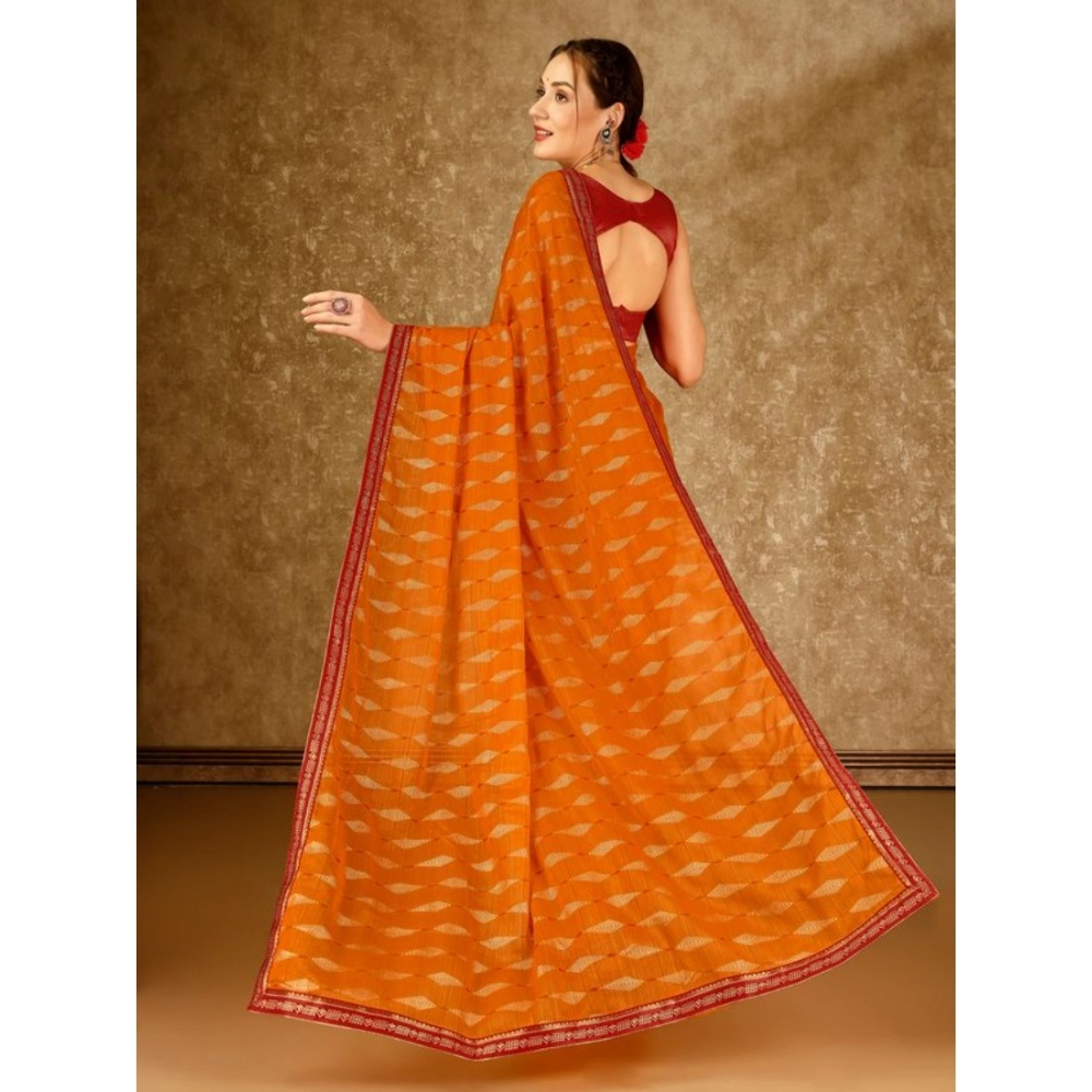 Generic Women's Zomto Laheriya Saree With Unstitched Blouse (Yellow, 5-6 Mtrs)