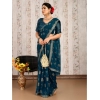 Generic Women's Zomto Patta Chiffon Saree With Unstitched Blouse (Blue, 5-6 Mtrs)