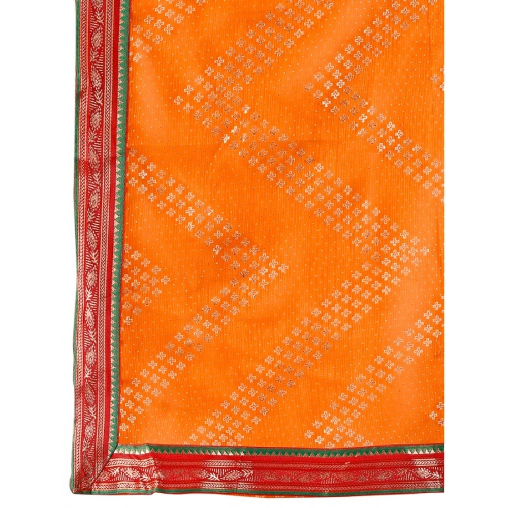 Generic Women's Zomto Zig Zag Saree With Unstitched Blouse (Yellow, 5-6 Mtrs)