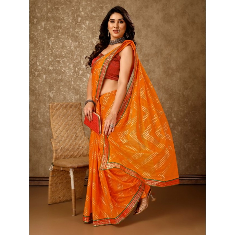 Generic Women's Zomto Zig Zag Saree With Unstitched Blouse (Yellow, 5-6 Mtrs)