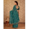Generic Women's Zomto Zig Zag Saree With Unstitched Blouse (Teal Blue, 5-6 Mtrs)