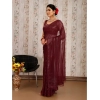 Generic Women's Chiffon Fabric Line Saree With Unstitched Blouse (Maroon, 5-6 Mtrs)