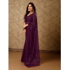 Generic Women's Chiffon Fabric Line Saree With Unstitched Blouse (Purple, 5-6 Mtrs)
