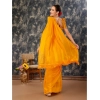 Generic Women's Chiffon Fabric Line Saree With Unstitched Blouse (Yellow, 5-6 Mtrs)