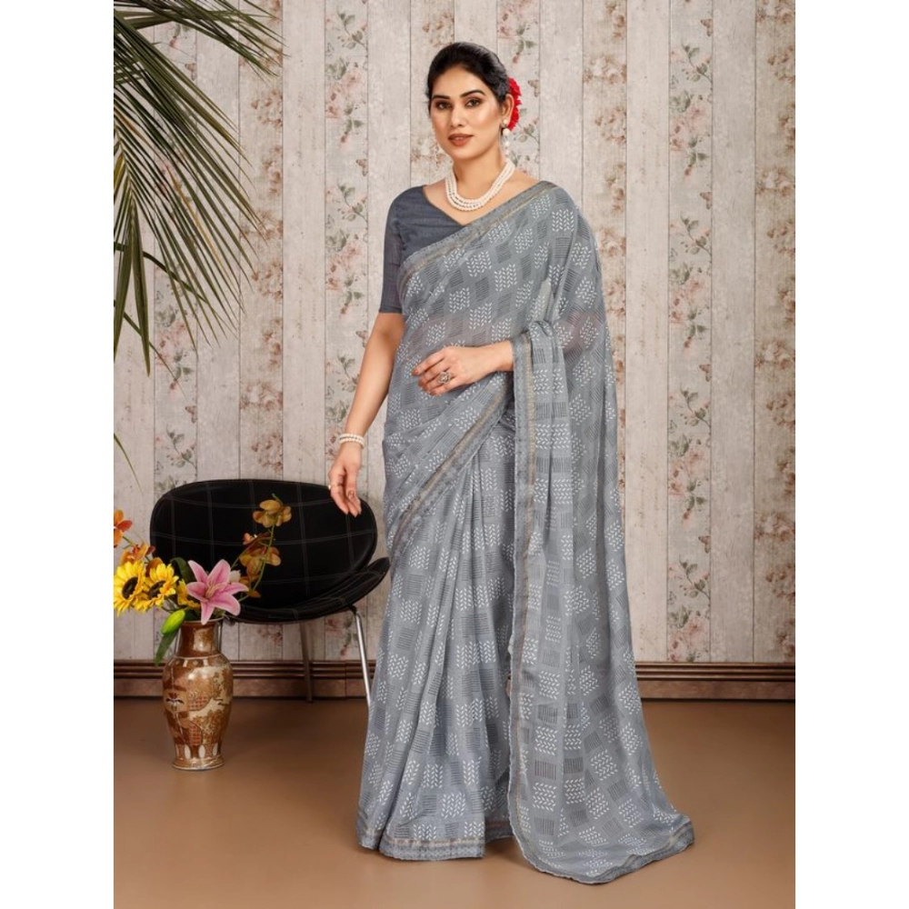 Generic Women's Zomto Checked Saree With Unstitched Blouse (Grey, 5-6 Mtrs) Generic Women's Zomto Checked Saree With Unstitched Blouse (Grey, 5-6 Mtrs)