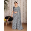 Generic Women's Zomto Checked Saree With Unstitched Blouse (Grey, 5-6 Mtrs)