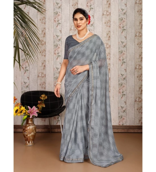 Generic Women's Zomto Checked Saree With Unstitched Blouse (Grey, 5-6 Mtrs)