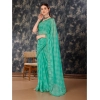 Generic Women's Zomto Checked Saree With Unstitched Blouse (Rama Green, 5-6 Mtrs)