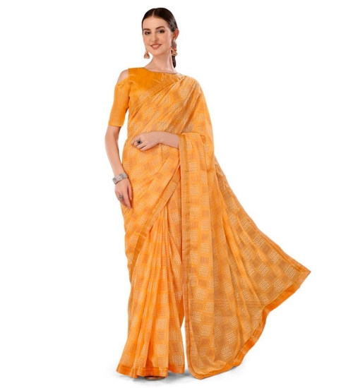 Generic Women's Zomto Checked Saree With Unstitched Blouse (Yellow, 5-6 Mtrs)
