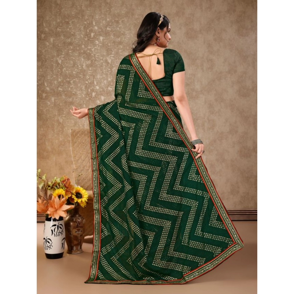Generic Women's Zomto Zig Zag Saree With Unstitched Blouse (Green, 5-6 Mtrs) Generic Women's Zomto Zig Zag Saree With Unstitched Blouse (Green, 5-6 Mtrs)