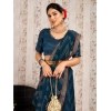 Generic Women's Zomto Zig Zag Saree With Unstitched Blouse (Blue, 5-6 Mtrs)