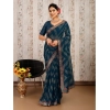 Generic Women's Zomto Zig Zag Saree With Unstitched Blouse (Blue, 5-6 Mtrs)