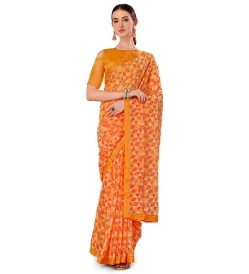 Generic Women's Zomto Printed Saree With Unstitched Blouse (Light Orange, 5-6 Mtrs)