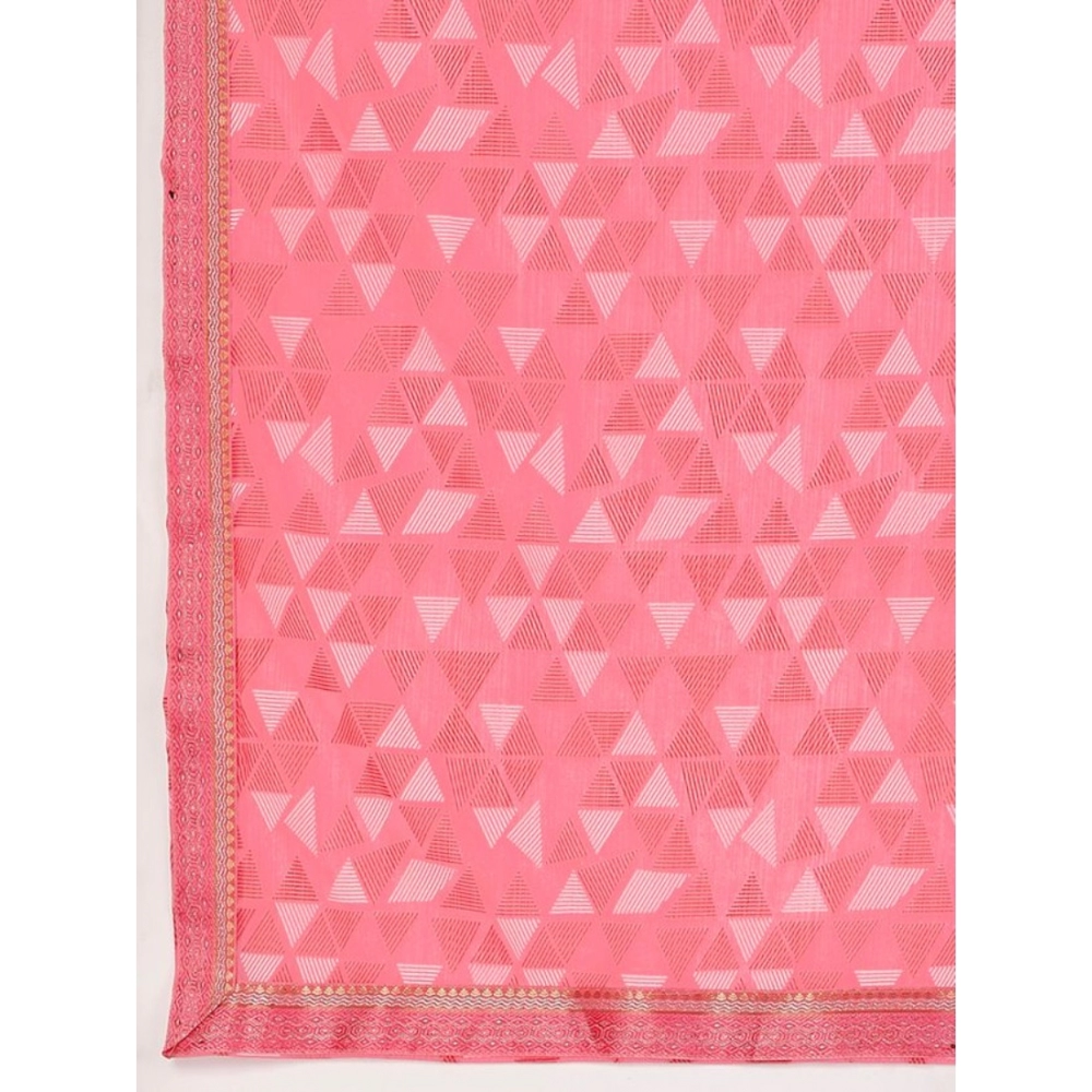 Generic Women's Zomto Printed Saree With Unstitched Blouse (Pink, 5-6 Mtrs)