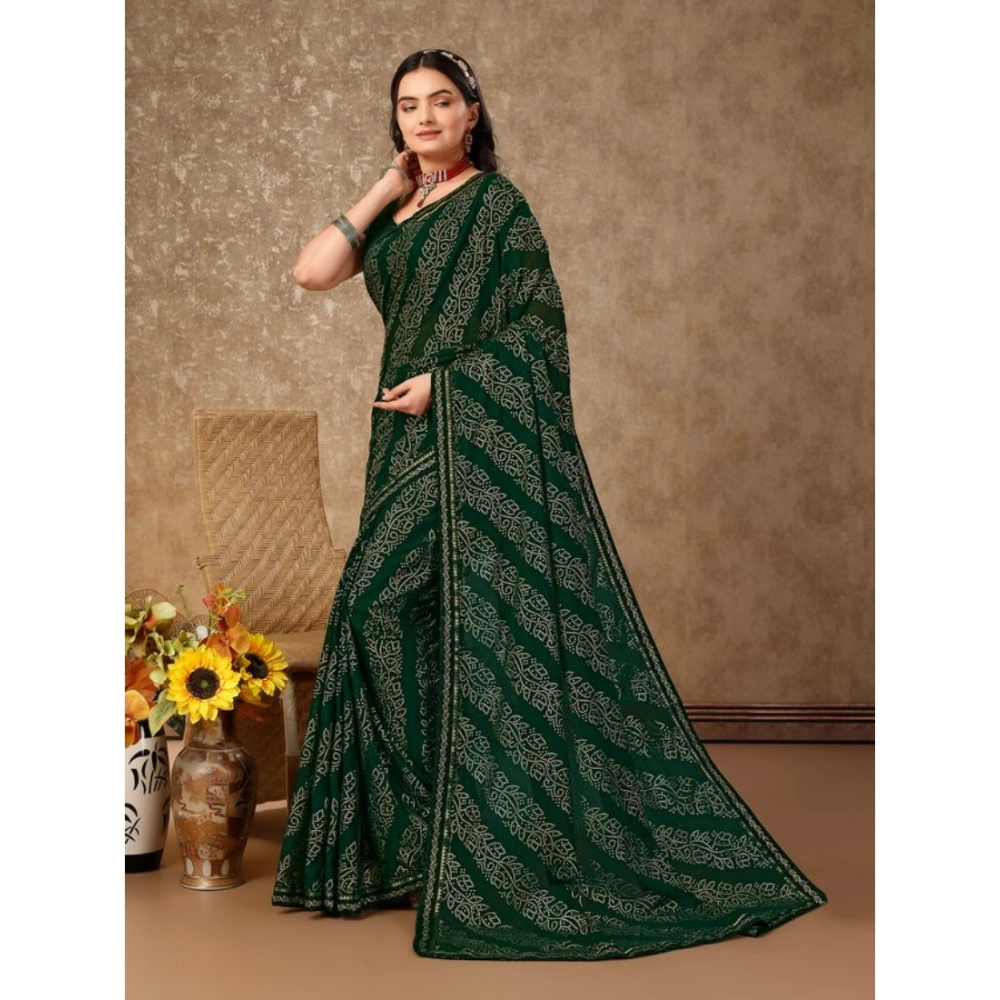 Generic Women's Zomto Bandhini Saree With Unstitched Blouse (Green, 5-6 Mtrs)