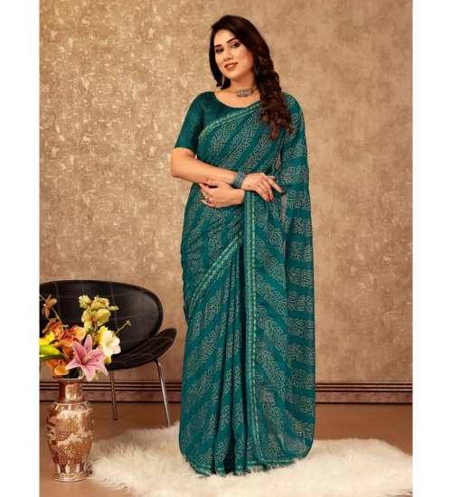 Generic Women's Zomto Bandhini Saree With Unstitched Blouse (Teal Blue, 5-6 Mtrs) Generic Women's Zomto Bandhini Saree With Unstitched Blouse (Teal Blue, 5-6 Mtrs)