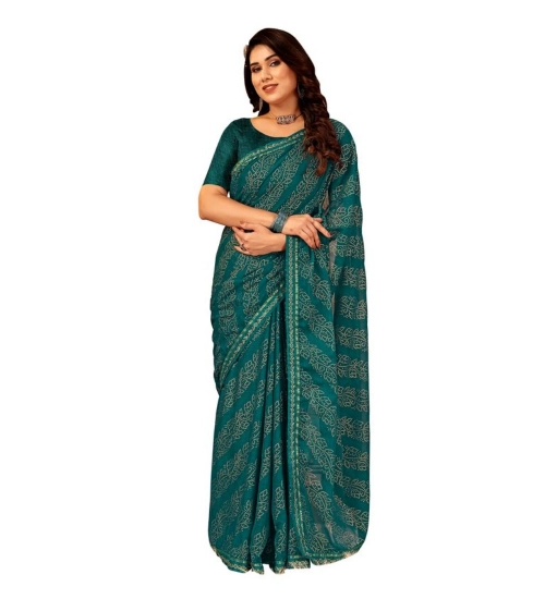 Generic Women's Zomto Bandhini Saree With Unstitched Blouse (Teal Blue, 5-6 Mtrs)