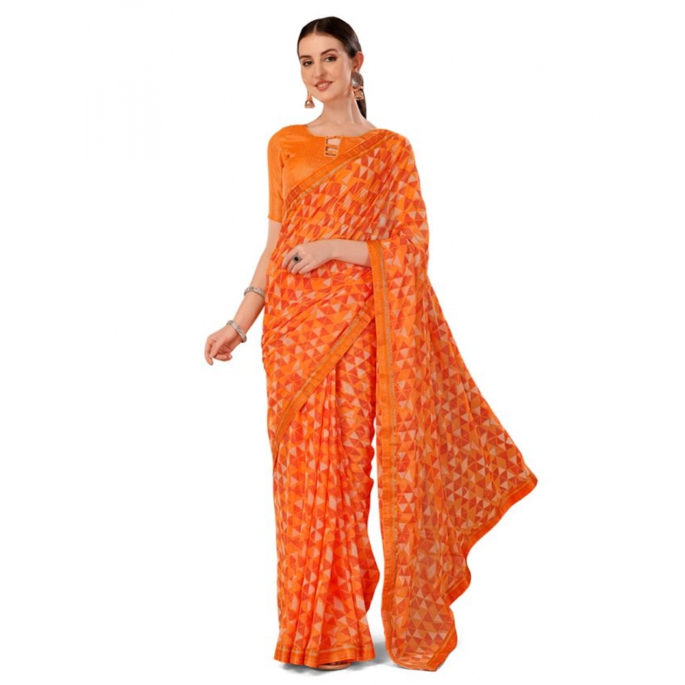 Generic Women's Zomto Printed Saree With Unstitched Blouse (Dark Orange, 5-6 Mtrs) Generic Women's Zomto Printed Saree With Unstitched Blouse (Dark Orange, 5-6 Mtrs)