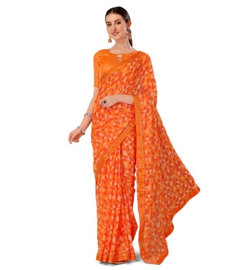 Generic Women's Zomto Printed Saree With Unstitched Blouse (Dark Orange, 5-6 Mtrs)