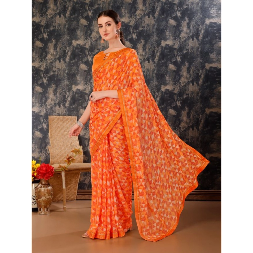 Generic Women's Zomto Printed Saree With Unstitched Blouse (Dark Orange, 5-6 Mtrs) Generic Women's Zomto Printed Saree With Unstitched Blouse (Dark Orange, 5-6 Mtrs)