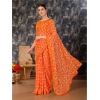 Generic Women's Zomto Printed Saree With Unstitched Blouse (Dark Orange, 5-6 Mtrs)