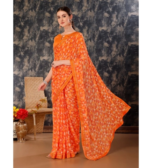 Generic Women's Zomto Printed Saree With Unstitched Blouse (Dark Orange, 5-6 Mtrs)
