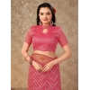 Generic Women's Linen Zig Zag Saree With Unstitched Blouse (Pink, 5-6 Mtrs)