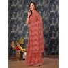 Generic Women's Linen Floral Printed Saree With Unstitched Blouse (Peach, 5-6 Mtrs)